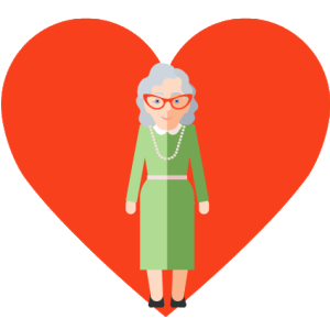 geriatric acre management image-older woman with heart behind her